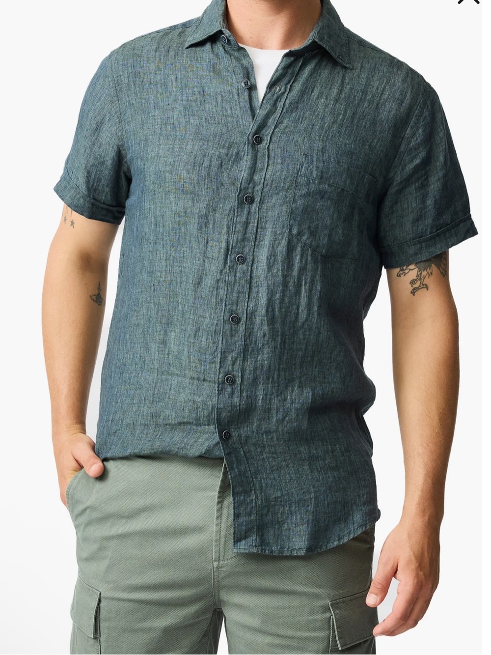 Theory ! Men's Short Sleeve Linen Blend Shirt - Teal blue! L